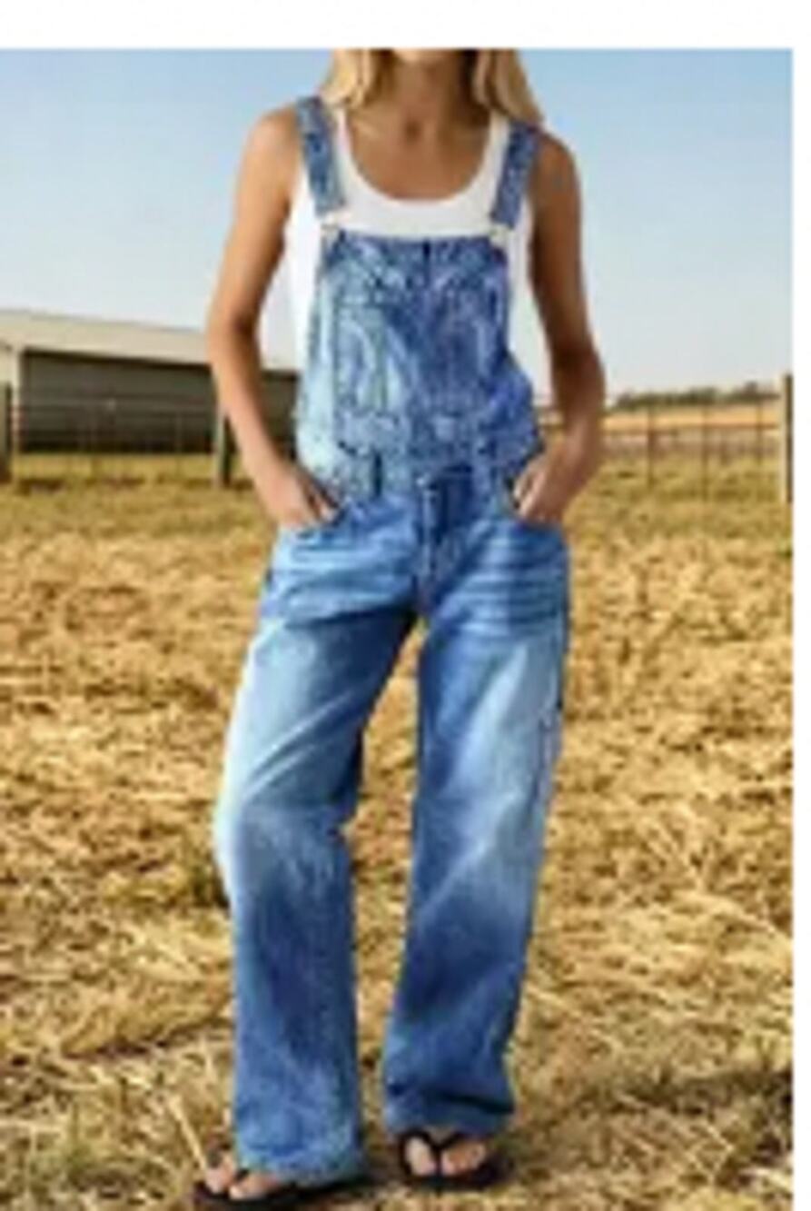NWT Flemingals Wash Multi Pocket Mid Waist Straight Leg Overalls Sz S
